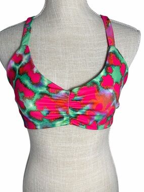 Fused Hawaii Kohanaiki Pink Watercolor Print Criss Cross Bikini Top